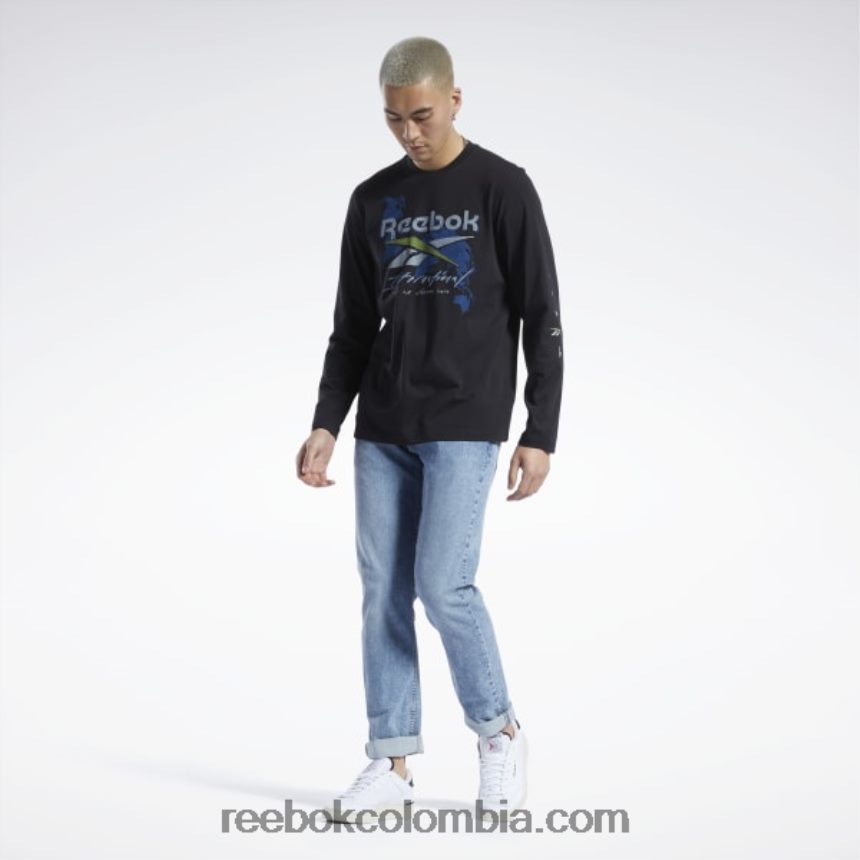 negro camiseta de manga larga de pretemporada serie gráfica Reebok D260LP441