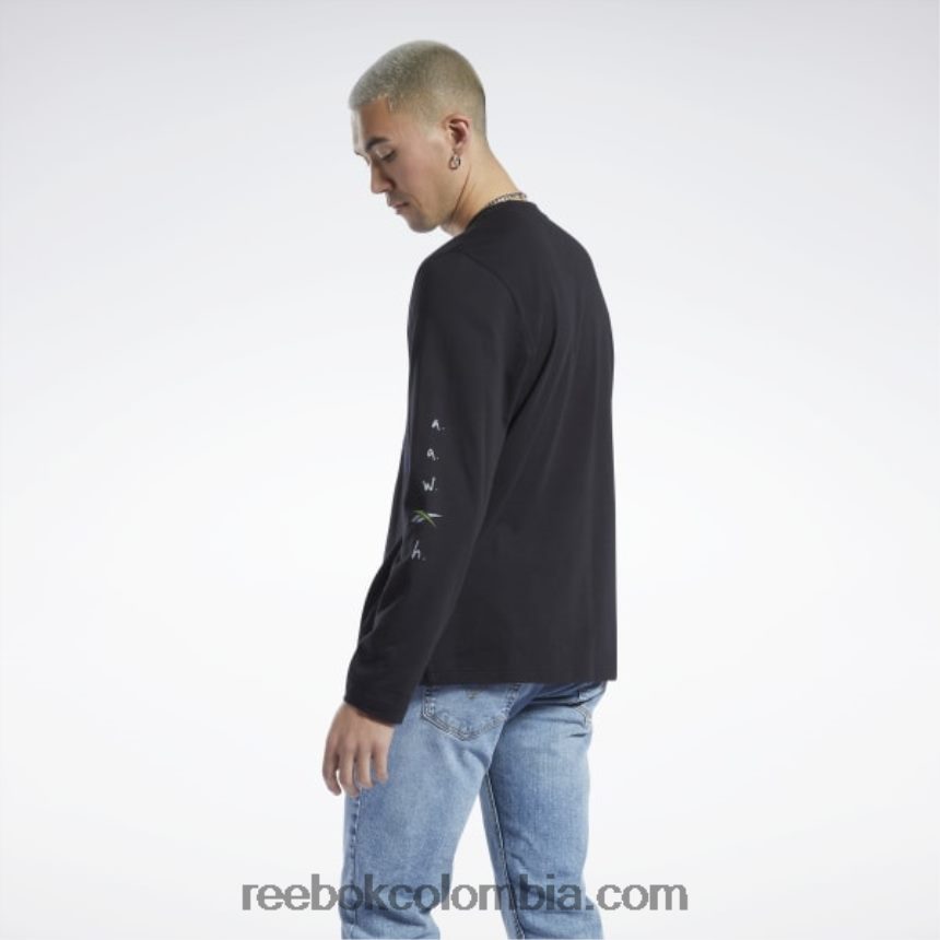 negro camiseta de manga larga de pretemporada serie gráfica Reebok D260LP441
