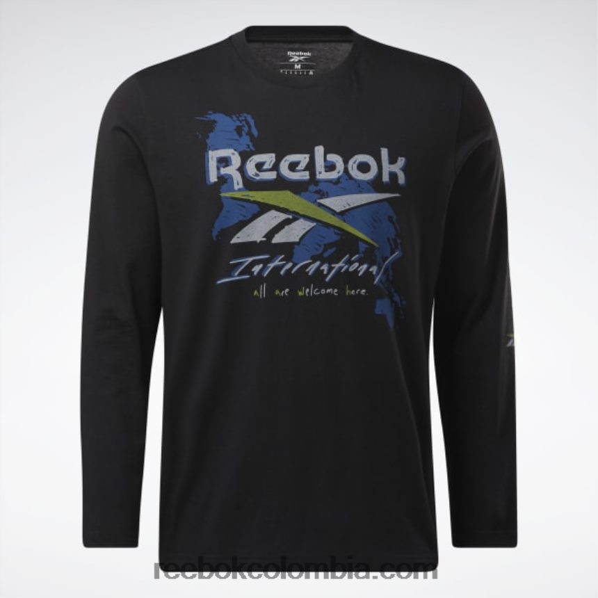 negro camiseta de manga larga de pretemporada serie gráfica Reebok D260LP441