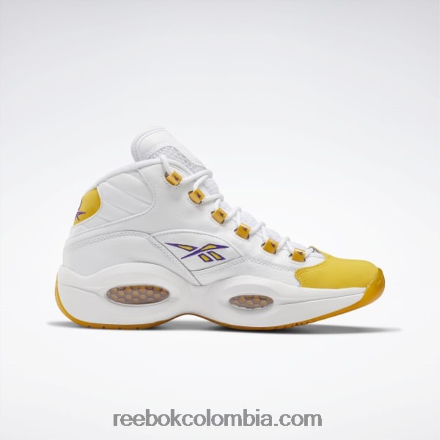 blanco/hilo amarillo/ultra violeta pregunta mid zapatos de baloncesto Reebok D260LP30