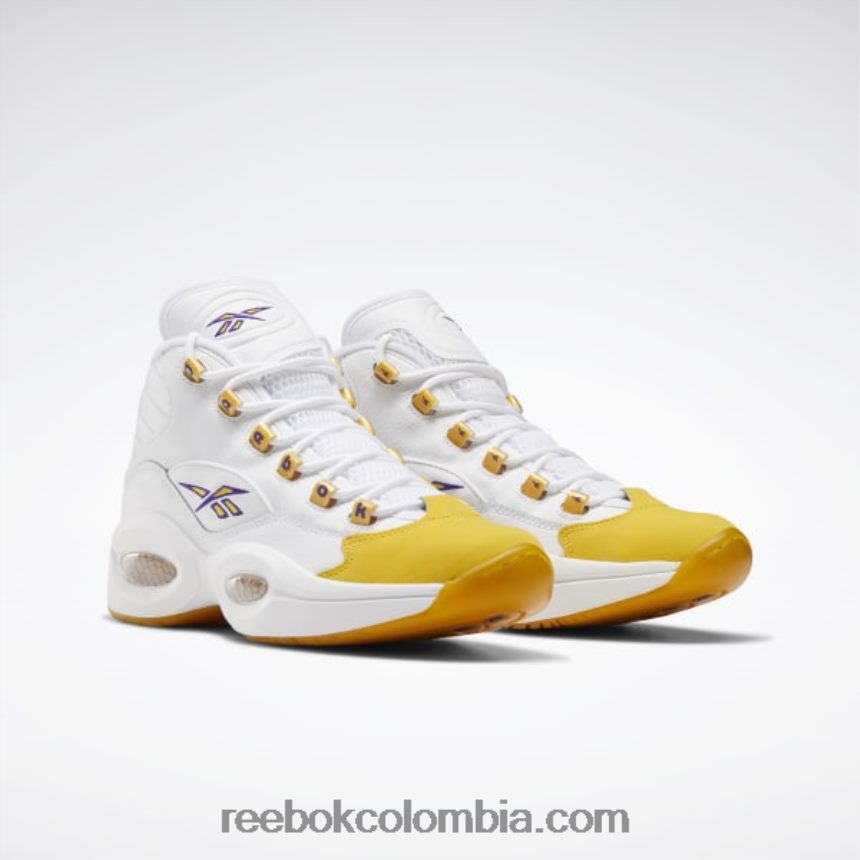blanco/hilo amarillo/ultra violeta pregunta mid zapatos de baloncesto Reebok D260LP30