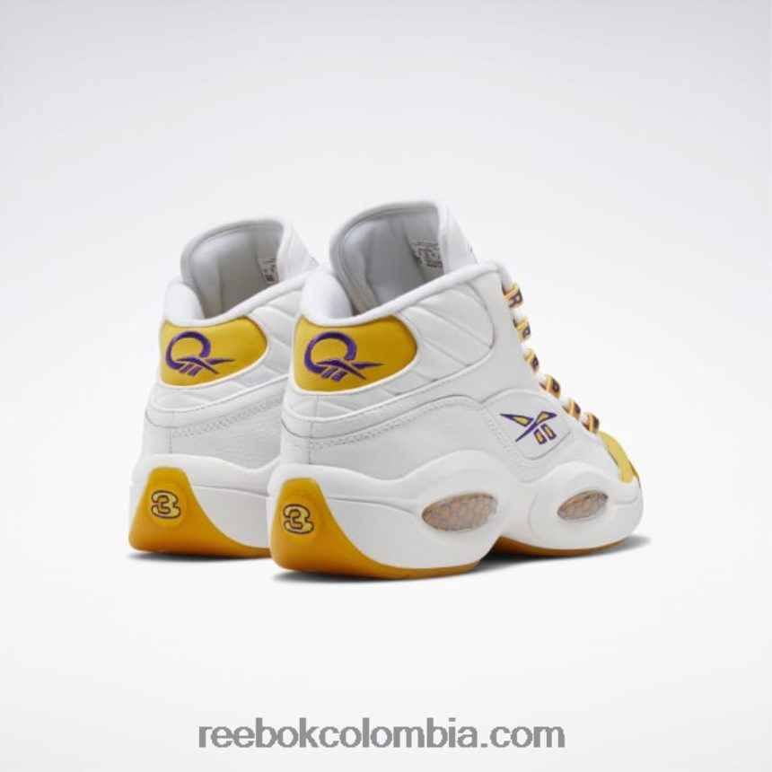 blanco/hilo amarillo/ultra violeta pregunta mid zapatos de baloncesto Reebok D260LP30