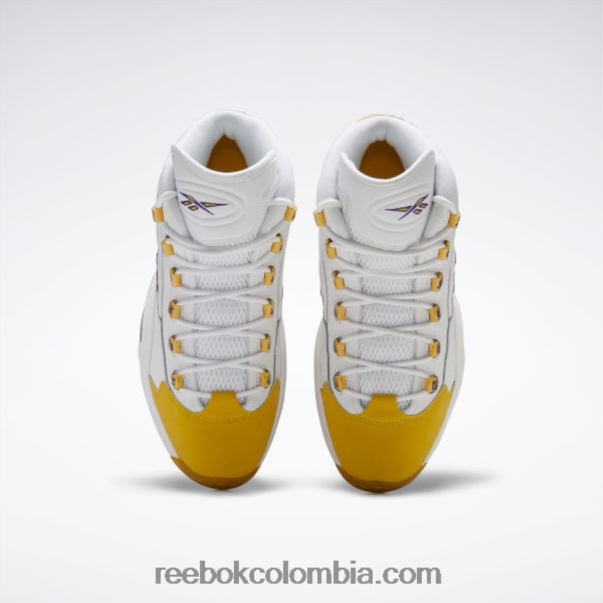 blanco/hilo amarillo/ultra violeta pregunta mid zapatos de baloncesto Reebok D260LP30