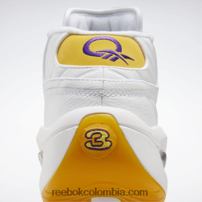 blanco/hilo amarillo/ultra violeta pregunta mid zapatos de baloncesto Reebok D260LP30