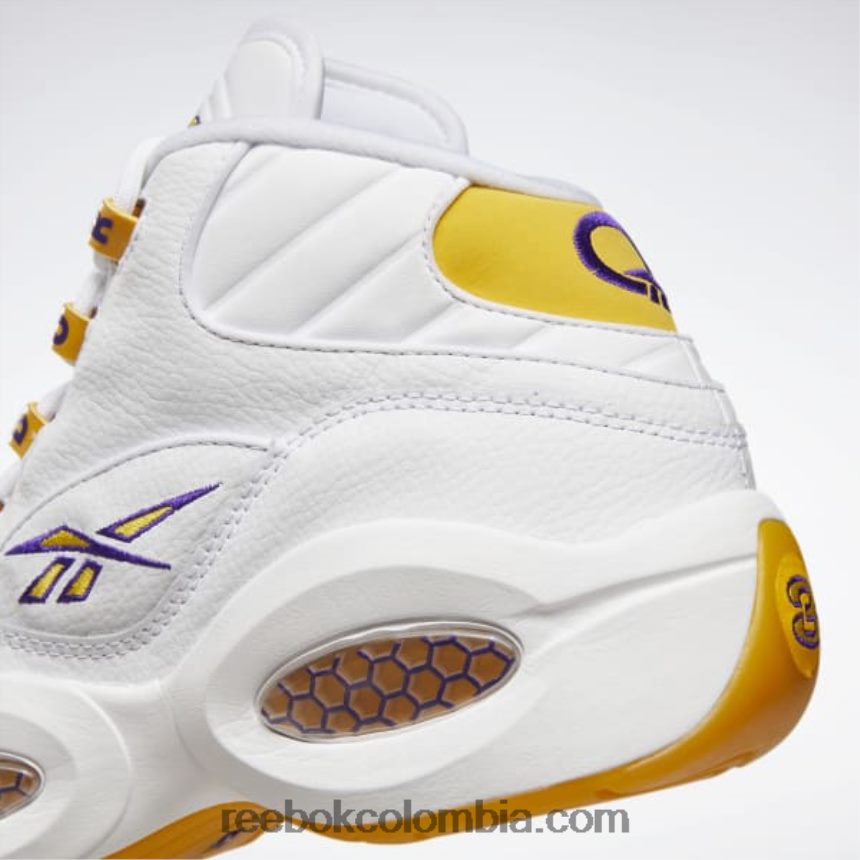 blanco/hilo amarillo/ultra violeta pregunta mid zapatos de baloncesto Reebok D260LP30