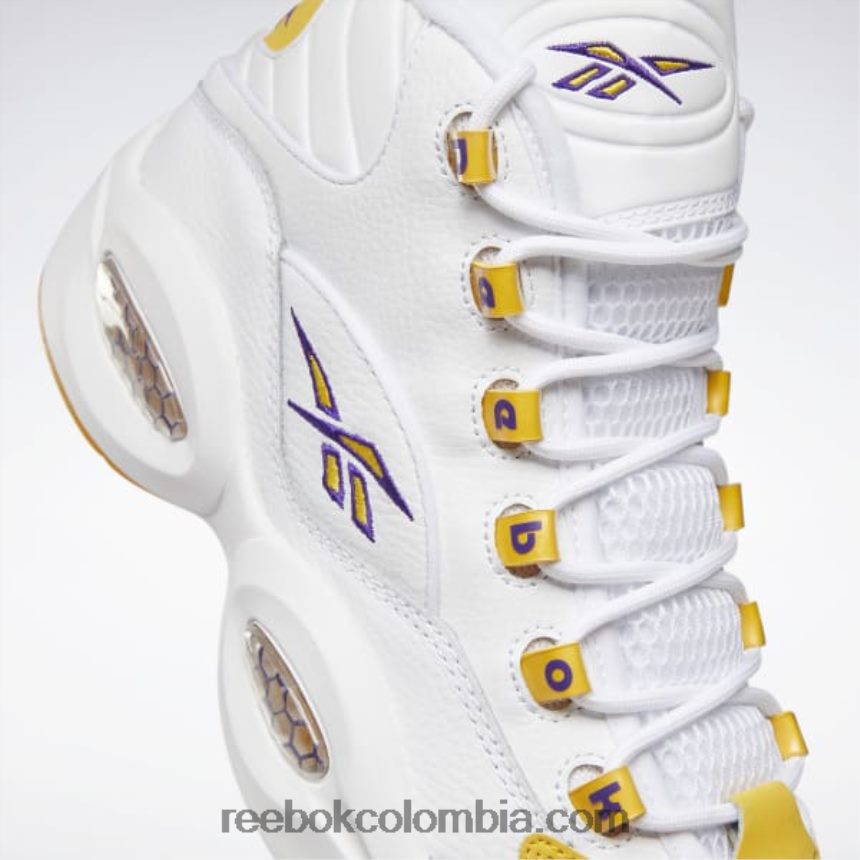 blanco/hilo amarillo/ultra violeta pregunta mid zapatos de baloncesto Reebok D260LP30