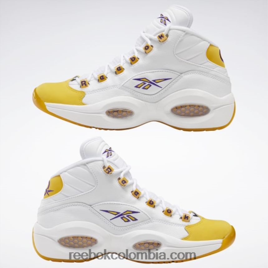 blanco/hilo amarillo/ultra violeta pregunta mid zapatos de baloncesto Reebok D260LP30
