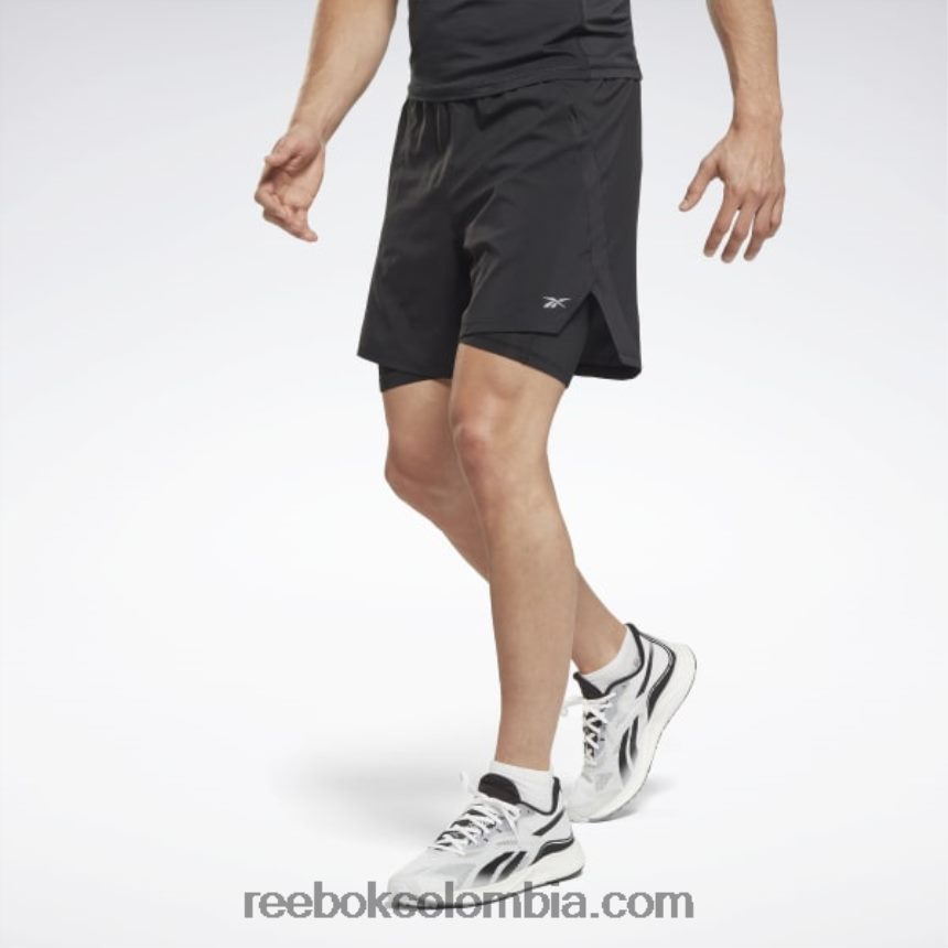 hombres negro pantalones cortos dos en uno para correr Reebok D260LP1169