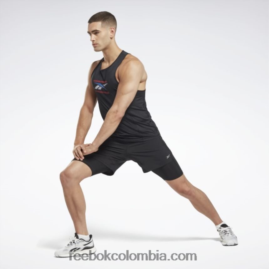 hombres negro pantalones cortos dos en uno para correr Reebok D260LP1169