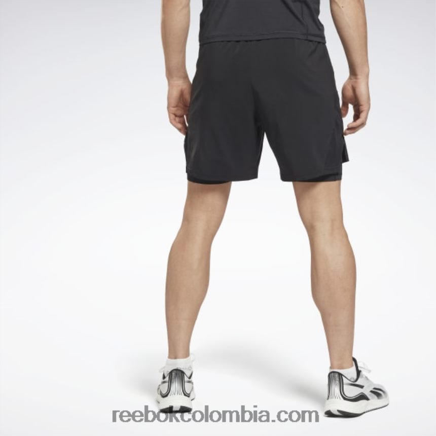 hombres negro pantalones cortos dos en uno para correr Reebok D260LP1169
