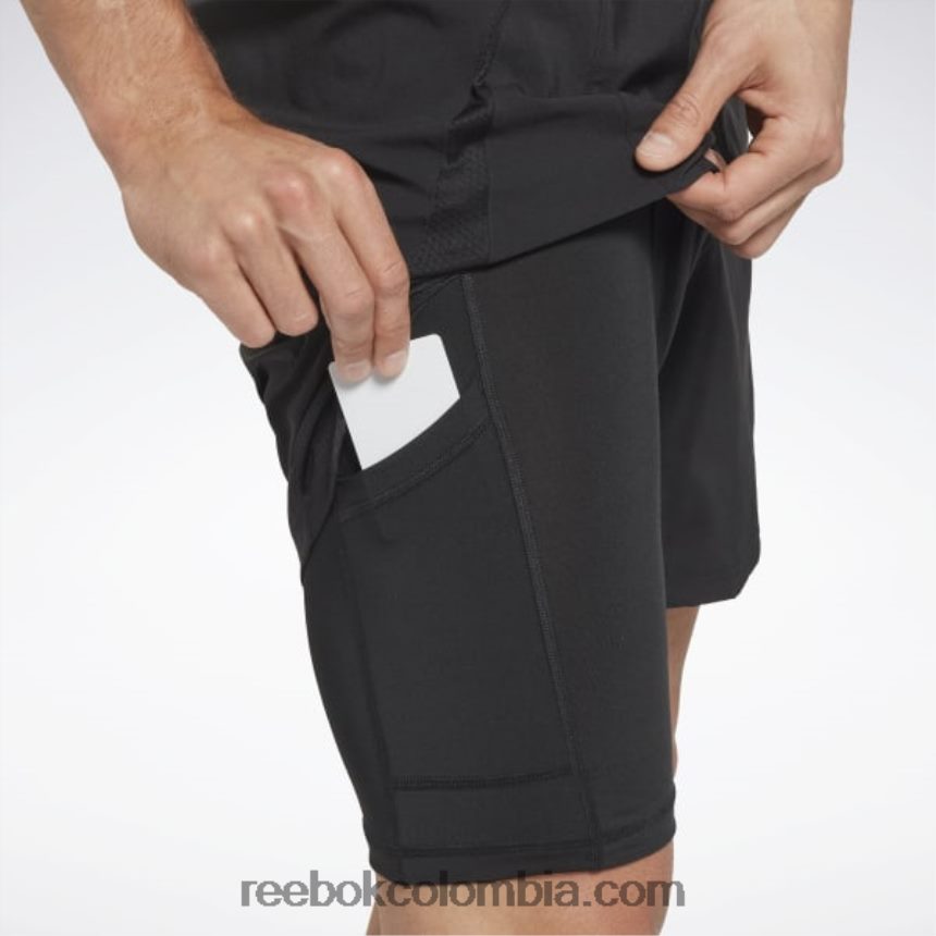 hombres negro pantalones cortos dos en uno para correr Reebok D260LP1169