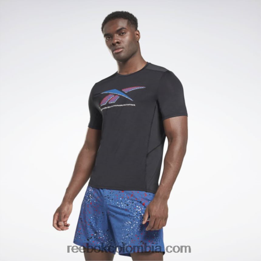 hombres negro playera de atleta con gráfico activchill Reebok D260LP1263