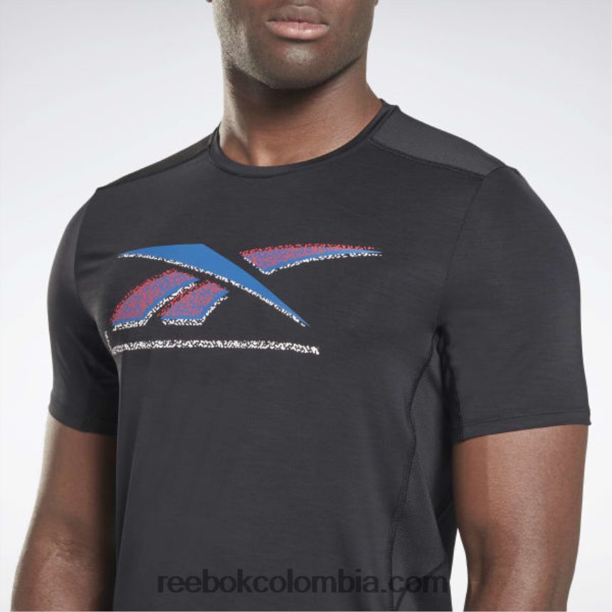 hombres negro playera de atleta con gráfico activchill Reebok D260LP1263