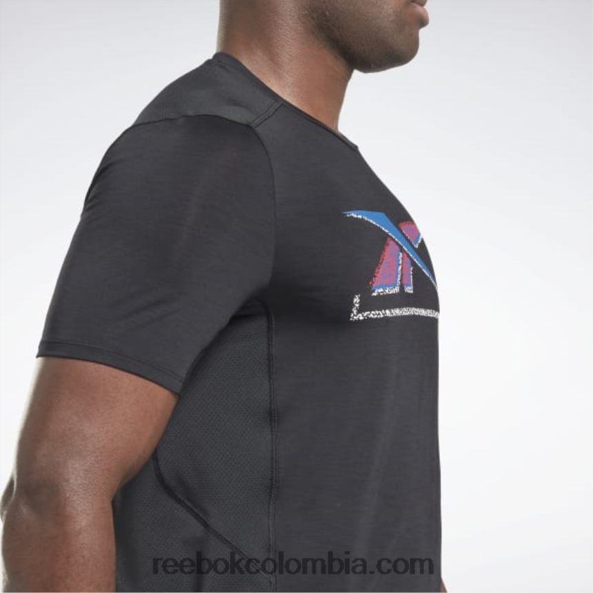 hombres negro playera de atleta con gráfico activchill Reebok D260LP1263