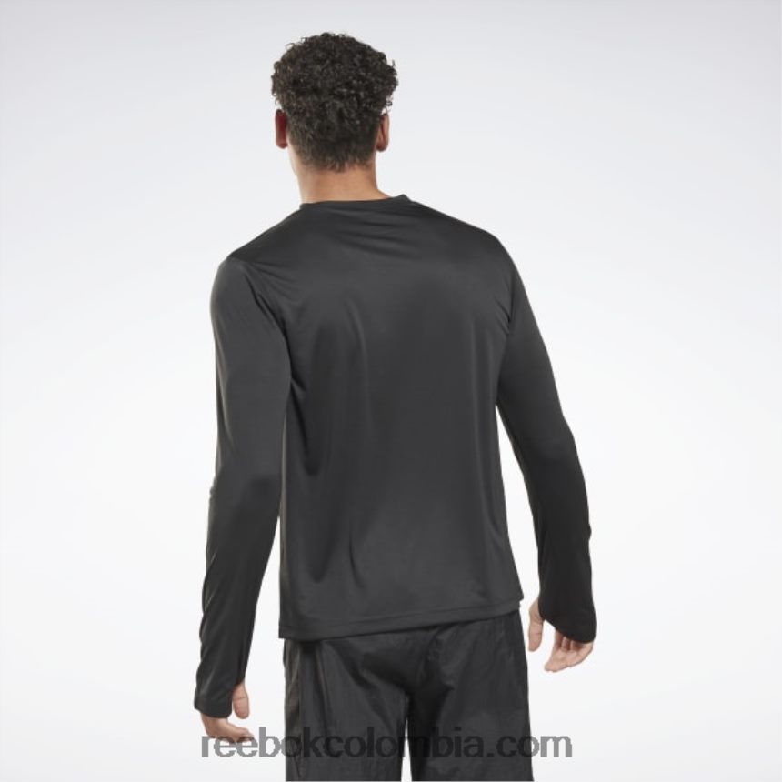 hombres noche negra camiseta técnica de entrenamiento de manga larga Reebok D260LP1262