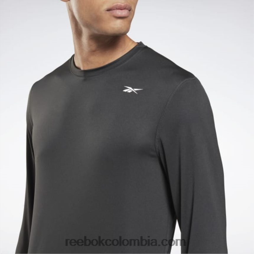 hombres noche negra camiseta técnica de entrenamiento de manga larga Reebok D260LP1262