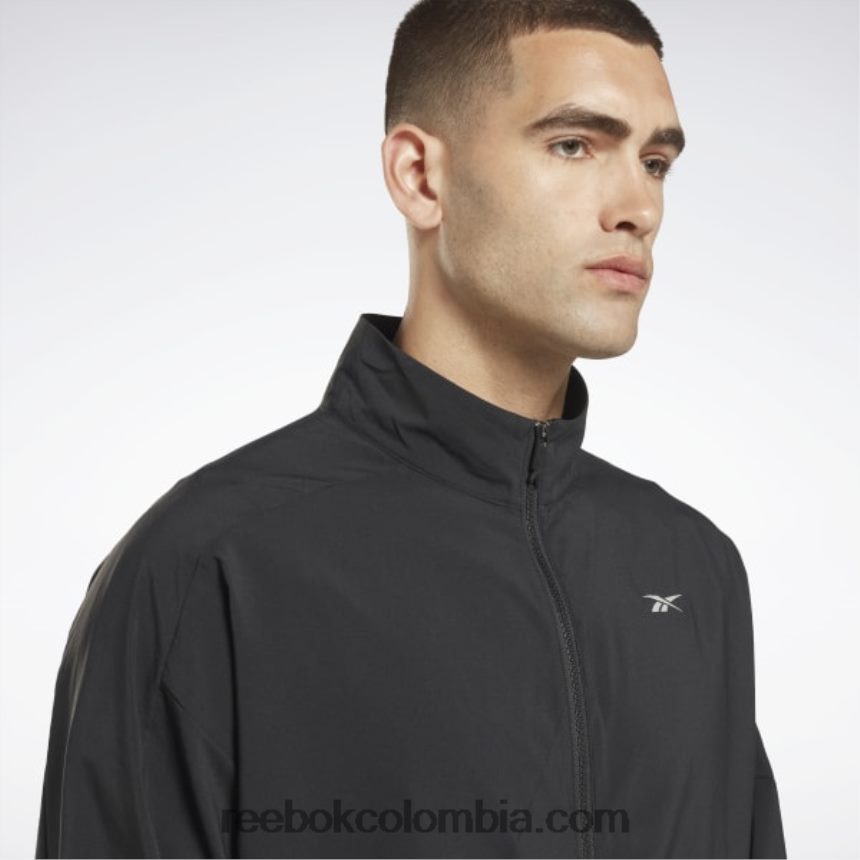 hombres negro chaqueta cortavientos tejida para correr Reebok D260LP1182
