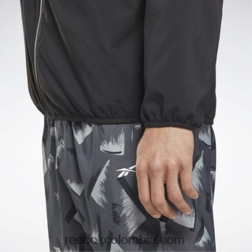 hombres negro chaqueta cortavientos tejida para correr Reebok D260LP1182
