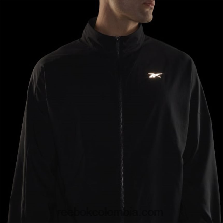 hombres negro chaqueta cortavientos tejida para correr Reebok D260LP1182