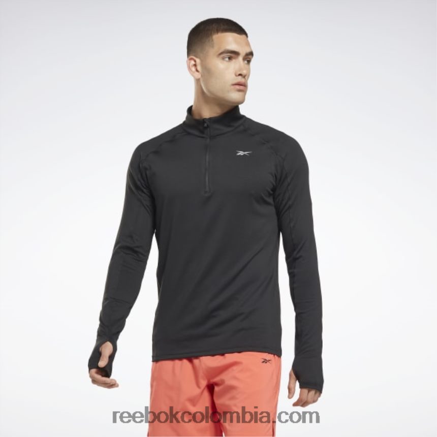 hombres negro top deportivo con media cremallera Reebok D260LP1300