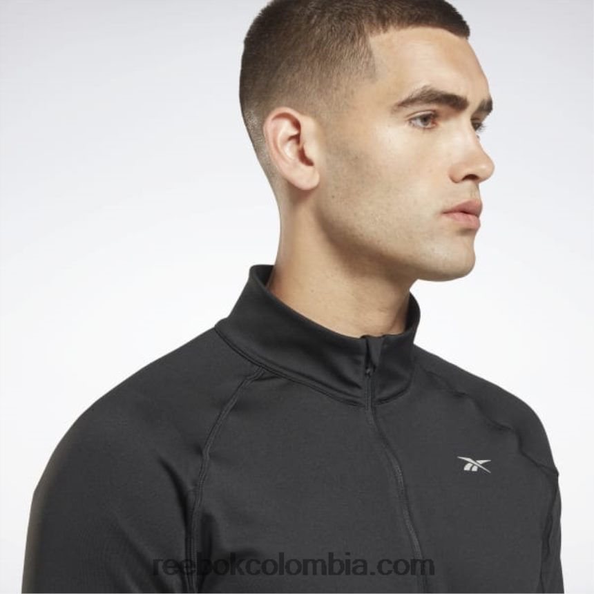 hombres negro top deportivo con media cremallera Reebok D260LP1300