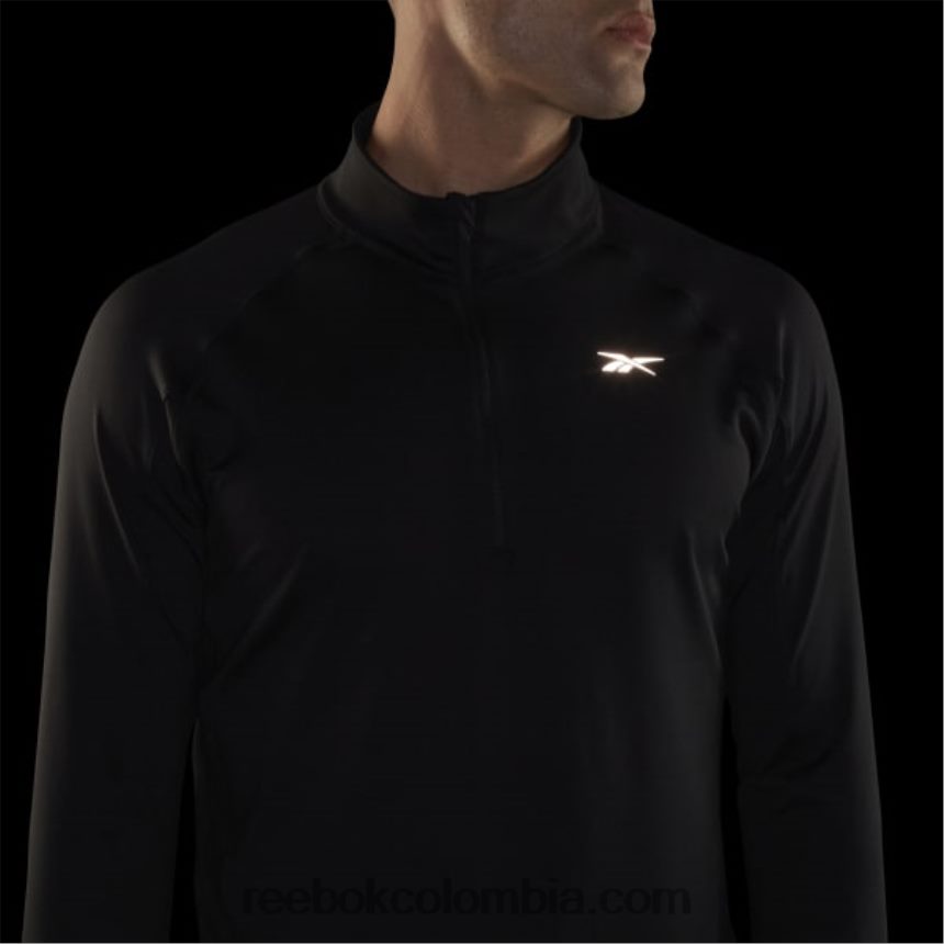 hombres negro top deportivo con media cremallera Reebok D260LP1300