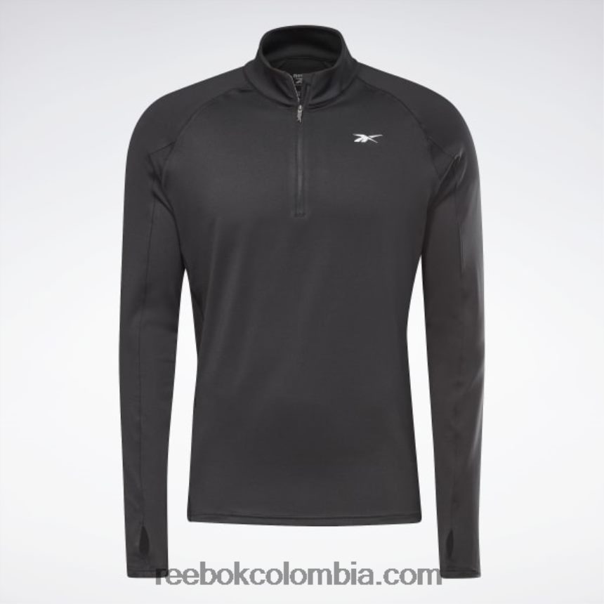 hombres negro top deportivo con media cremallera Reebok D260LP1300