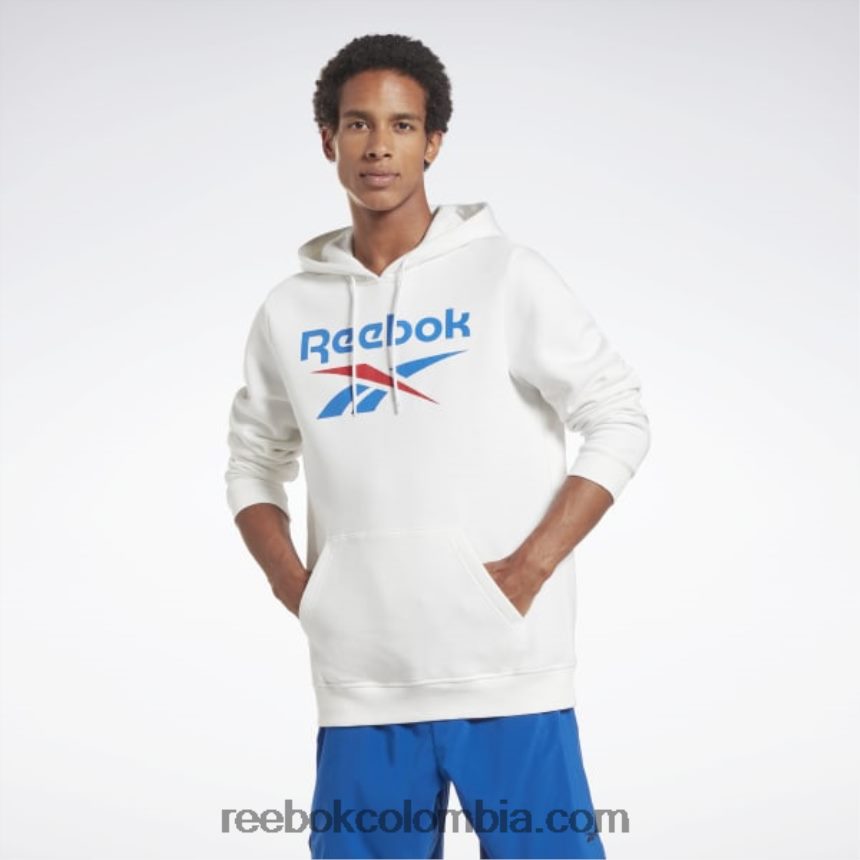 hombres blanco sudadera con capucha y logo apilado de identidad polar Reebok D260LP1243