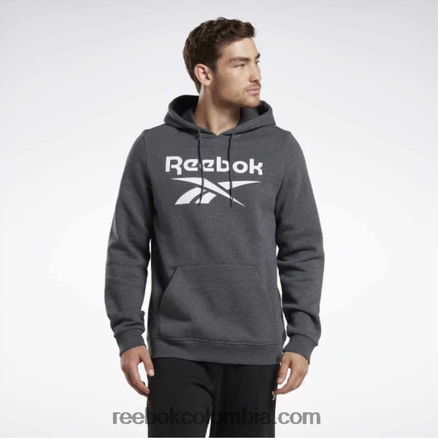 hombres brezo gris oscuro sudadera con capucha y logo apilado de identidad polar Reebok D260LP1205