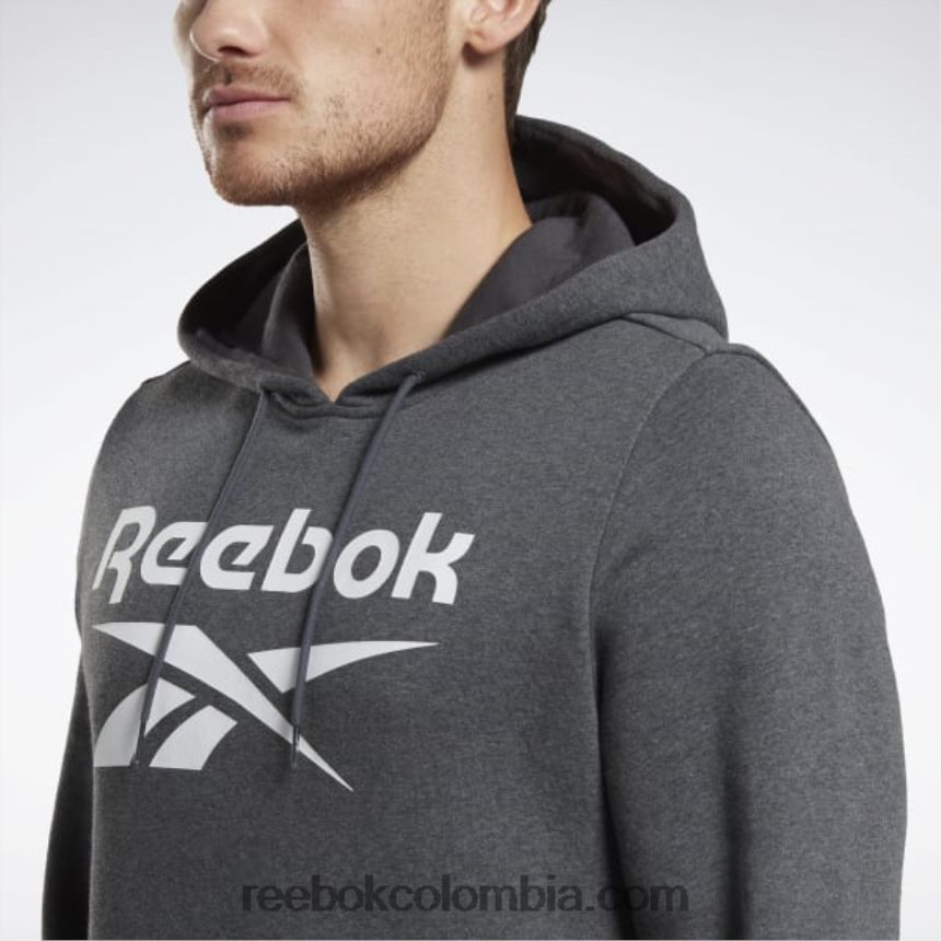 hombres brezo gris oscuro sudadera con capucha y logo apilado de identidad polar Reebok D260LP1205