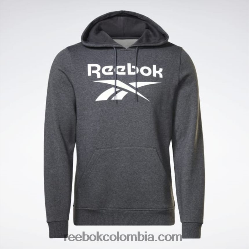 hombres brezo gris oscuro sudadera con capucha y logo apilado de identidad polar Reebok D260LP1205