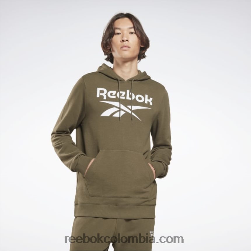 hombres ejercito verde sudadera con capucha y logo grande Reebok D260LP1344
