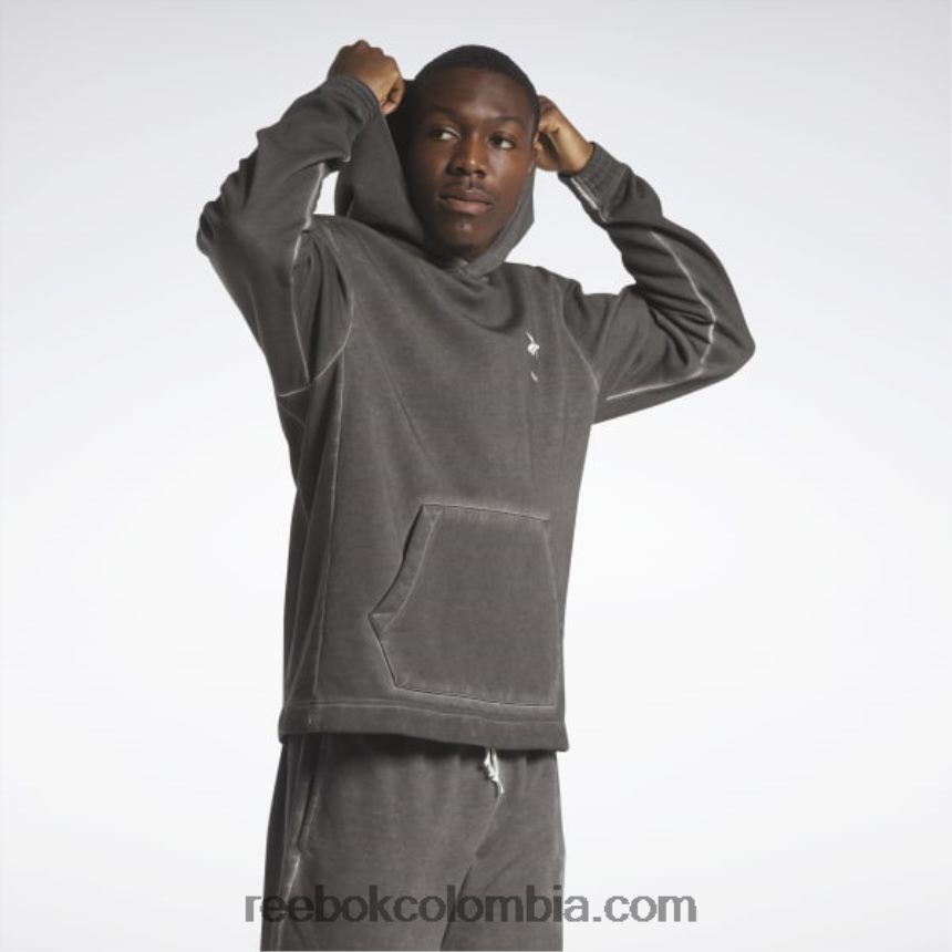 hombres negro sudadera con capucha de vellón bi-dye con parte superior de la cancha de baloncesto Reebok D260LP1276