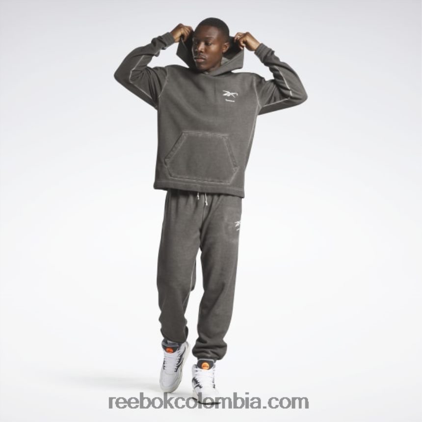 hombres negro sudadera con capucha de vellón bi-dye con parte superior de la cancha de baloncesto Reebok D260LP1276