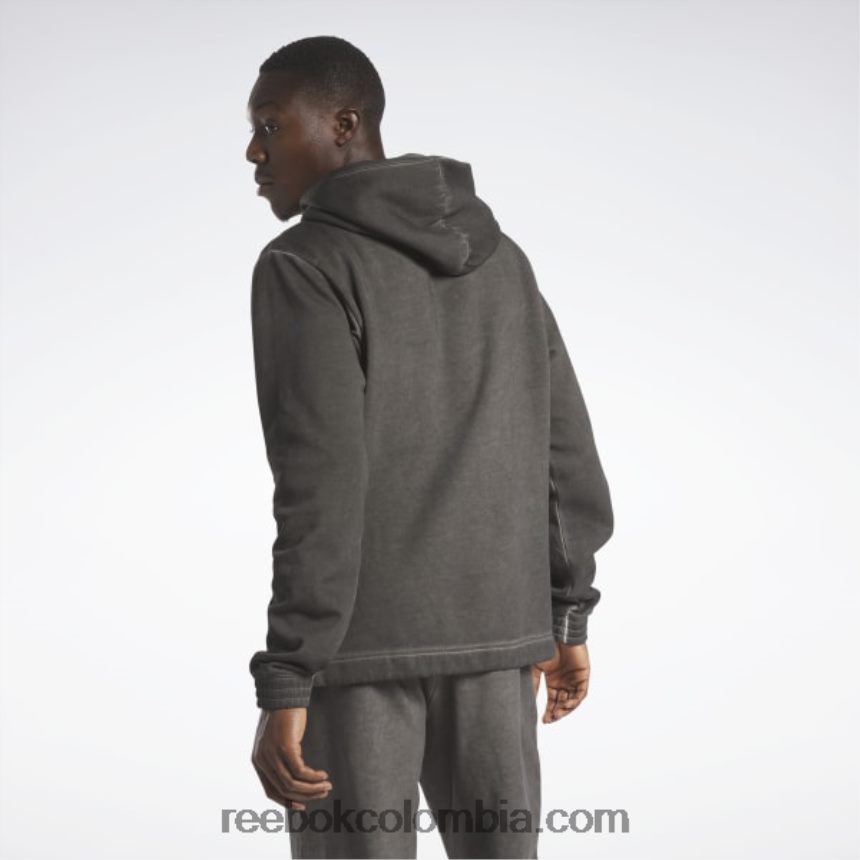 hombres negro sudadera con capucha de vellón bi-dye con parte superior de la cancha de baloncesto Reebok D260LP1276