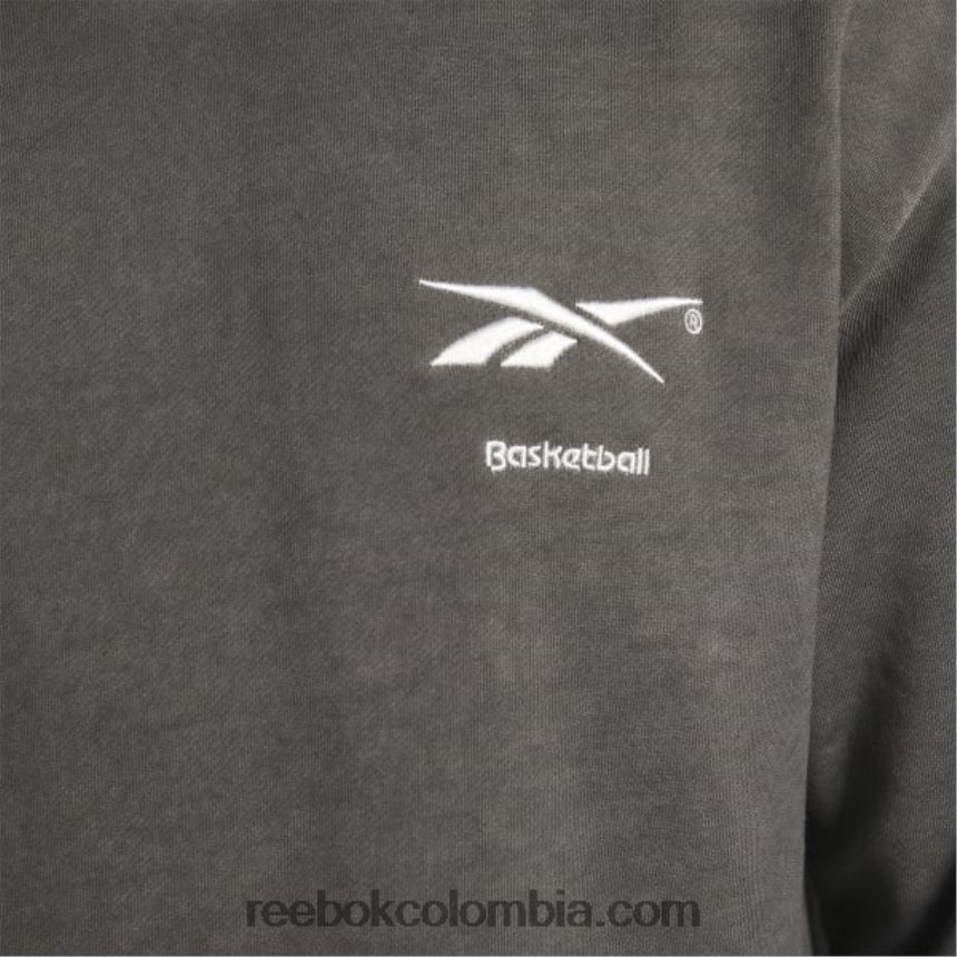 hombres negro sudadera con capucha de vellón bi-dye con parte superior de la cancha de baloncesto Reebok D260LP1276