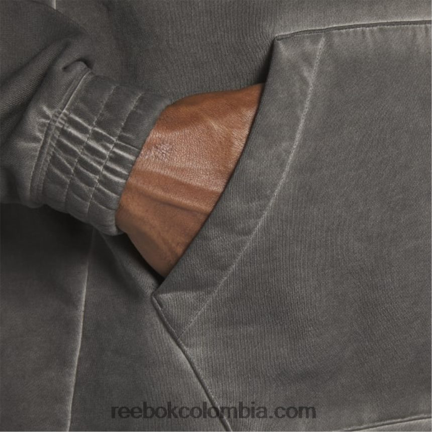 hombres negro sudadera con capucha de vellón bi-dye con parte superior de la cancha de baloncesto Reebok D260LP1276