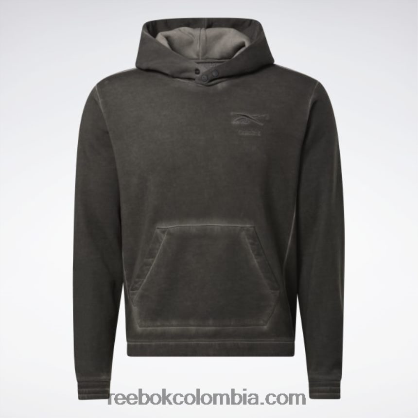 hombres negro sudadera con capucha de vellón bi-dye con parte superior de la cancha de baloncesto Reebok D260LP1276