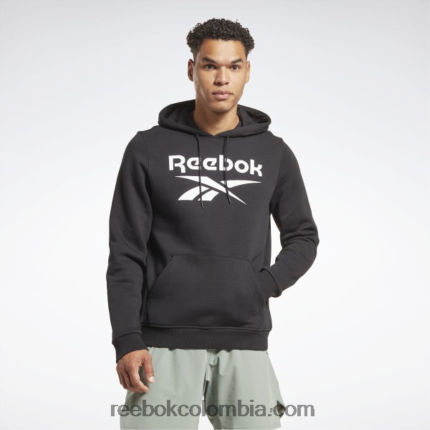 hombres negro sudadera con capucha y logo apilado de identidad polar Reebok D260LP1171