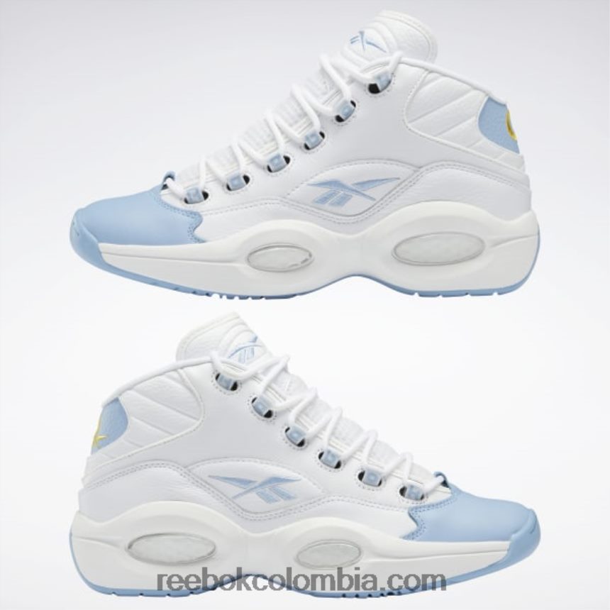 hombres ftwr blanco/azul fluido/amarillo tóxico pregunta mid zapatos de baloncesto Reebok D260LP1028