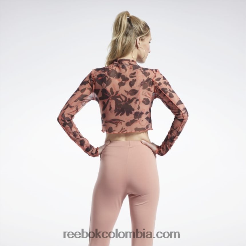 mujer cañón de coral camisa de manga larga de malla con estampado floral floreciente clásico Reebok D260LP706
