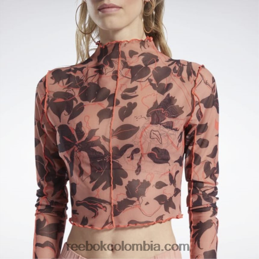 mujer cañón de coral camisa de manga larga de malla con estampado floral floreciente clásico Reebok D260LP706