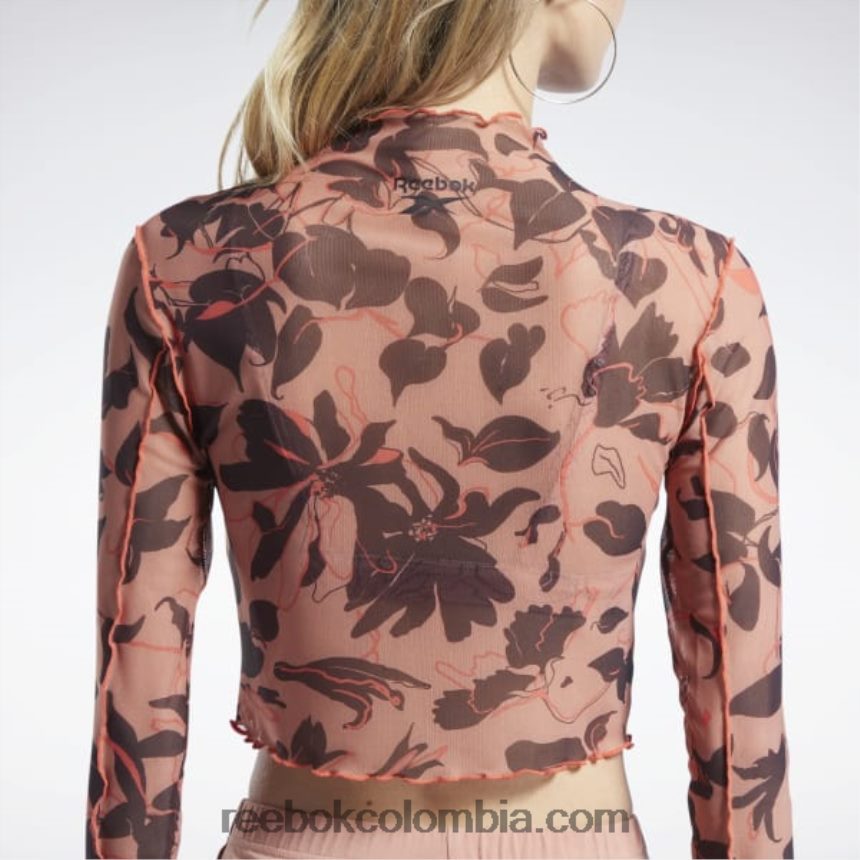 mujer cañón de coral camisa de manga larga de malla con estampado floral floreciente clásico Reebok D260LP706