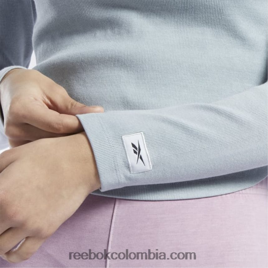 mujer gris puro 3 camisa clásica cruzada de canalé de manga larga con tinte natural Reebok D260LP619
