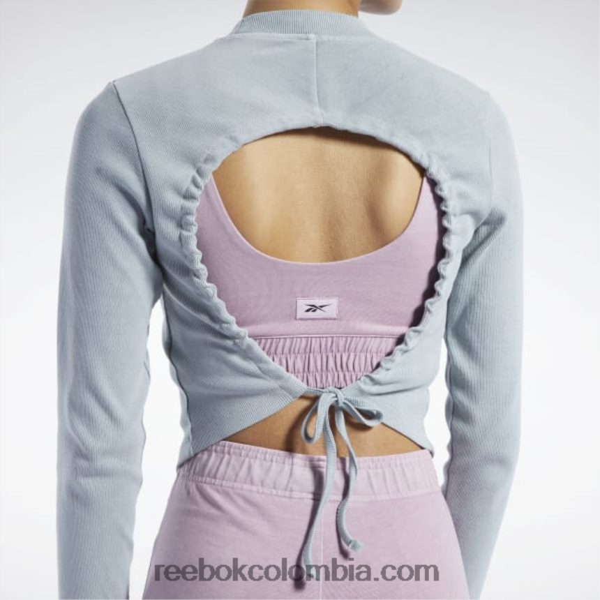 mujer gris puro 3 camisa clásica cruzada de canalé de manga larga con tinte natural Reebok D260LP619