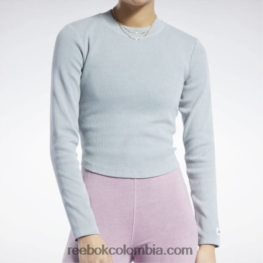 mujer gris puro 3 camisa clásica cruzada de canalé de manga larga con tinte natural Reebok D260LP619