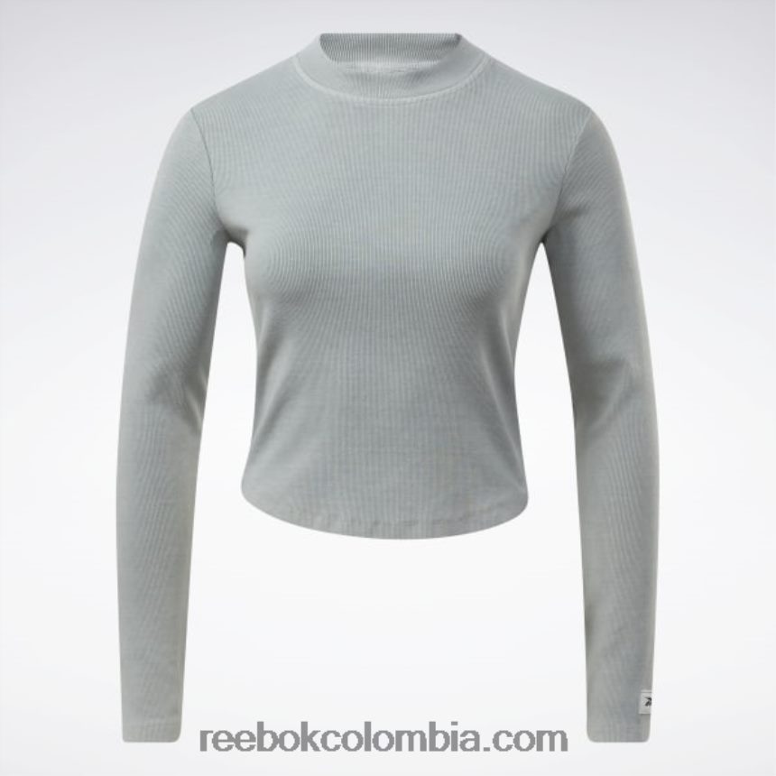 mujer gris puro 3 camisa clásica cruzada de canalé de manga larga con tinte natural Reebok D260LP619