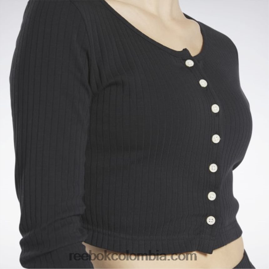 mujer negro camisa clásica de manga larga Reebok D260LP782