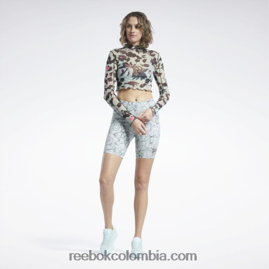 mujer salvia ligera camisa de manga larga de malla con estampado floral floreciente clásico Reebok D260LP750