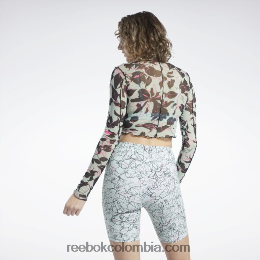 mujer salvia ligera camisa de manga larga de malla con estampado floral floreciente clásico Reebok D260LP750